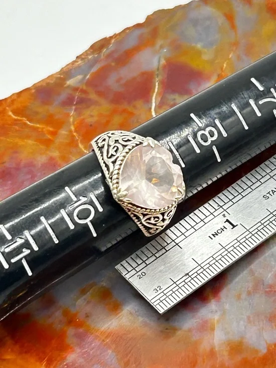 Sterling Silver Rose Quartz heart Ring - Size 9 - Picture 7 of 7